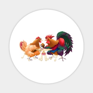 Hen and rooster in a cafe Magnet